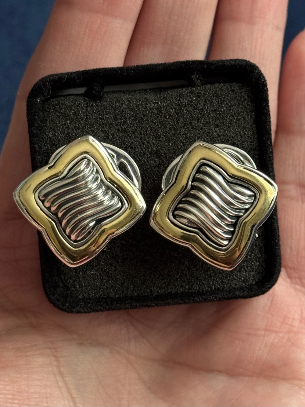 David Yurman Earrings Quatrefoil 
Sterling Silver & 18K Yellow Gold Pierced